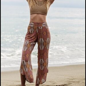 Free People Bohemian Print Pants - Brown and White